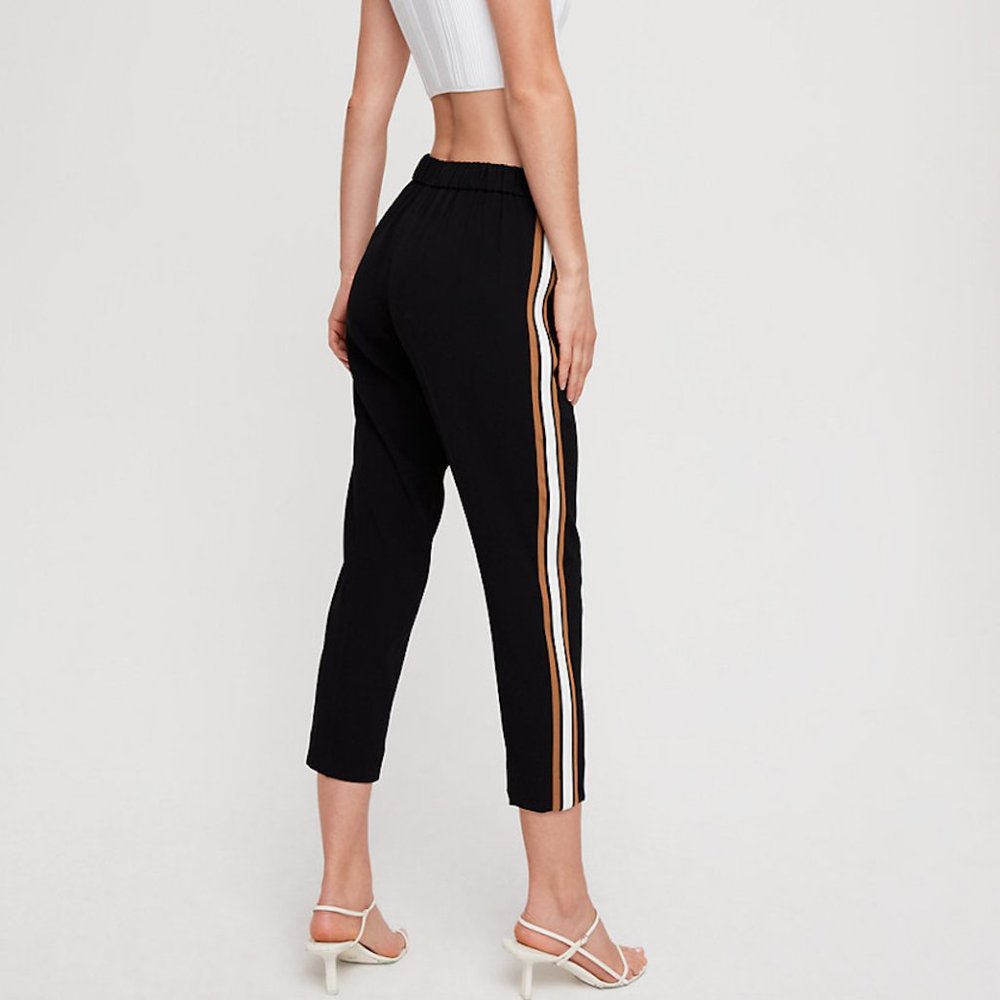 Aritzia Babaton Conan Pant Crepe Cropped Trouser Pants with Side Stripe